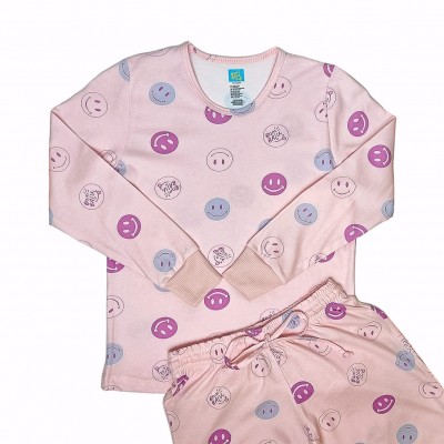 Pijama Glow Caritas rosado claro ni&ntilde;a manga larga